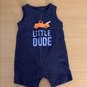 Navy Blue Baby Romper with Orange Truck Design